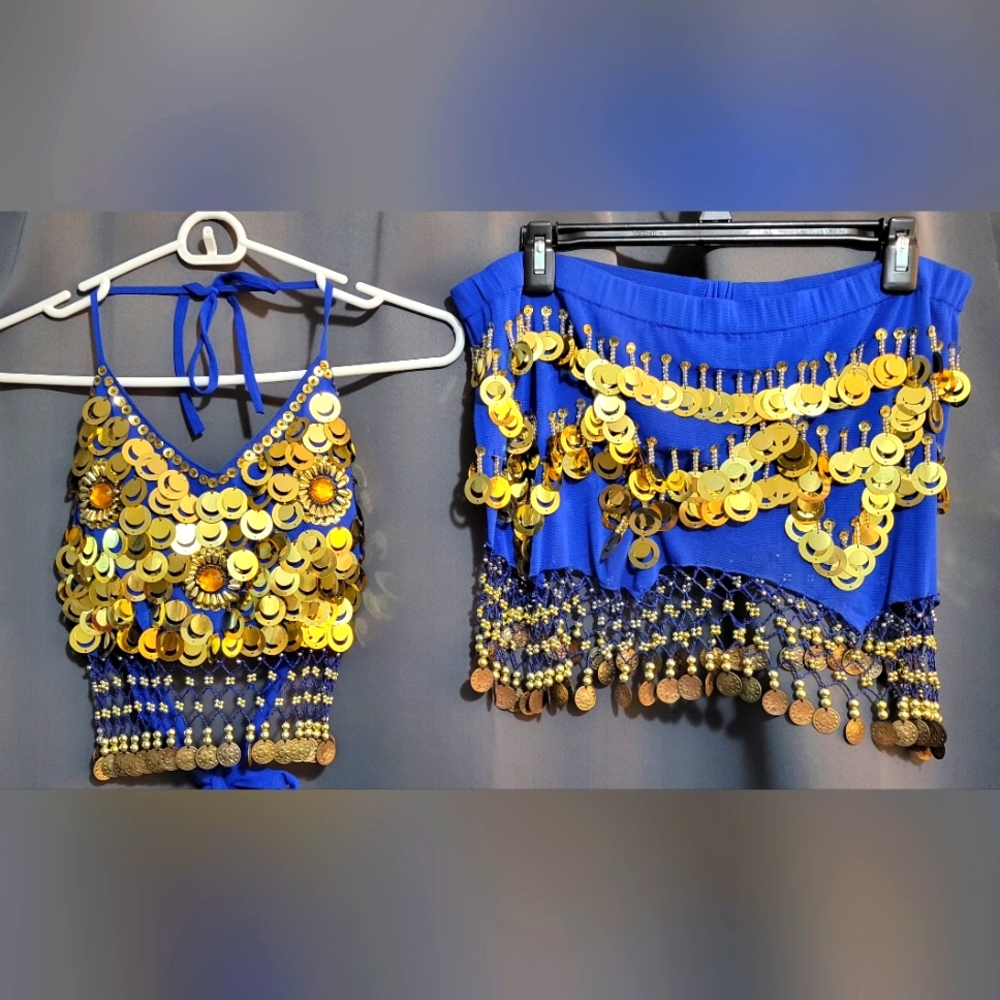 Royal Blue Belly Dance Costume with Gold Accents